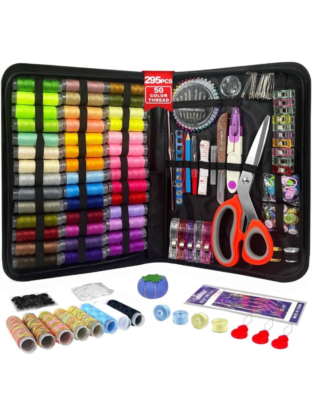 50 Color Sewing Thread Kit & 295PCS Accessories - Portable Mending Essentials